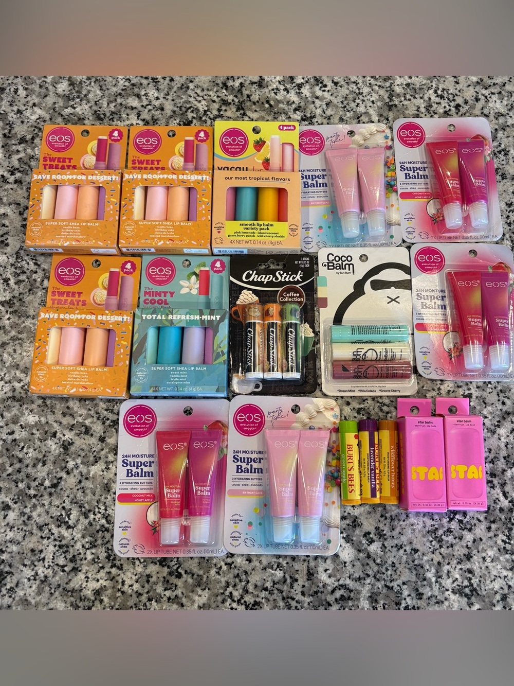 Bulk Lip Balms eos, ChapStick, and Burt's Bees Bundle of 41 Balms